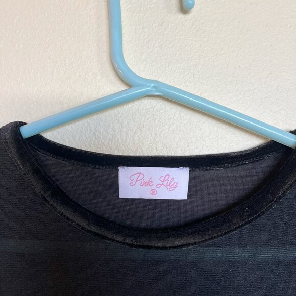 Pink Lily Black Velvet Mesh Detail Top - Picture 4 of 4